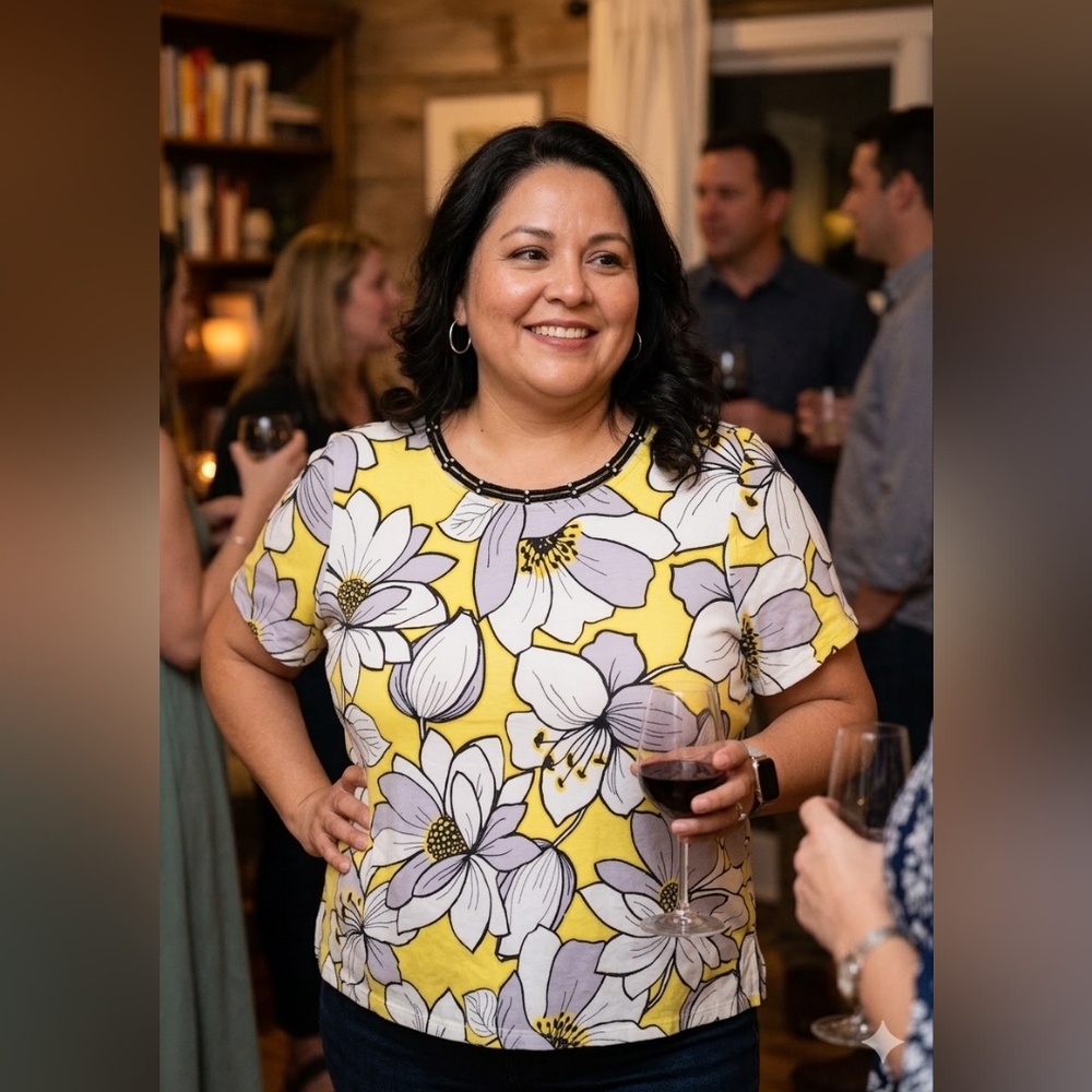 Alfred Dunner Yellow and Black Floral Top